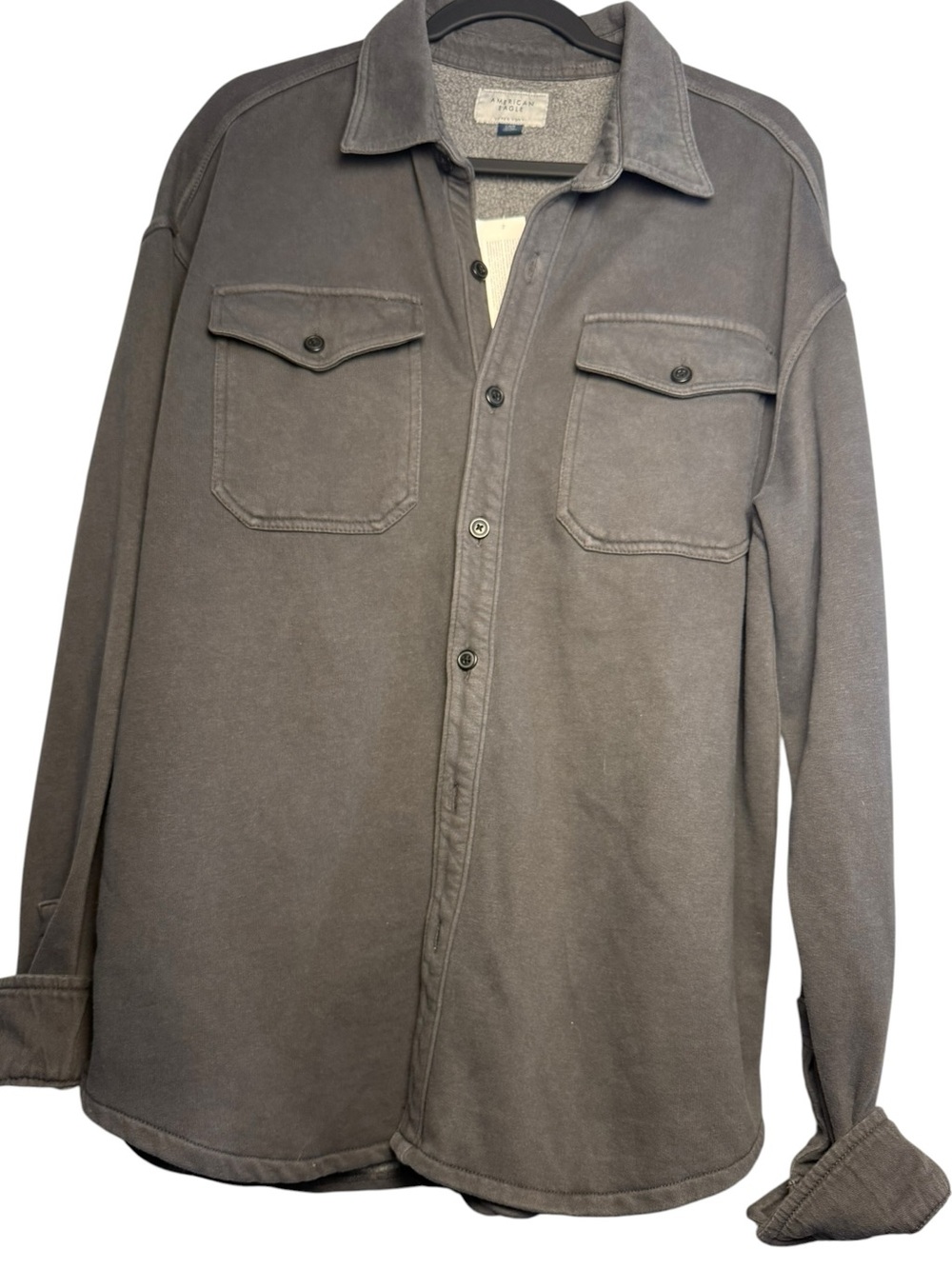NWT American Eagle Supersoft Gray Fleece Lined Shacket L - Picture 2 of 12